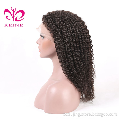 Virgin natural color 13*4 lace frontal wig  cheap raw pre plucked kinky curl free shipping human hair wig  with baby hair
